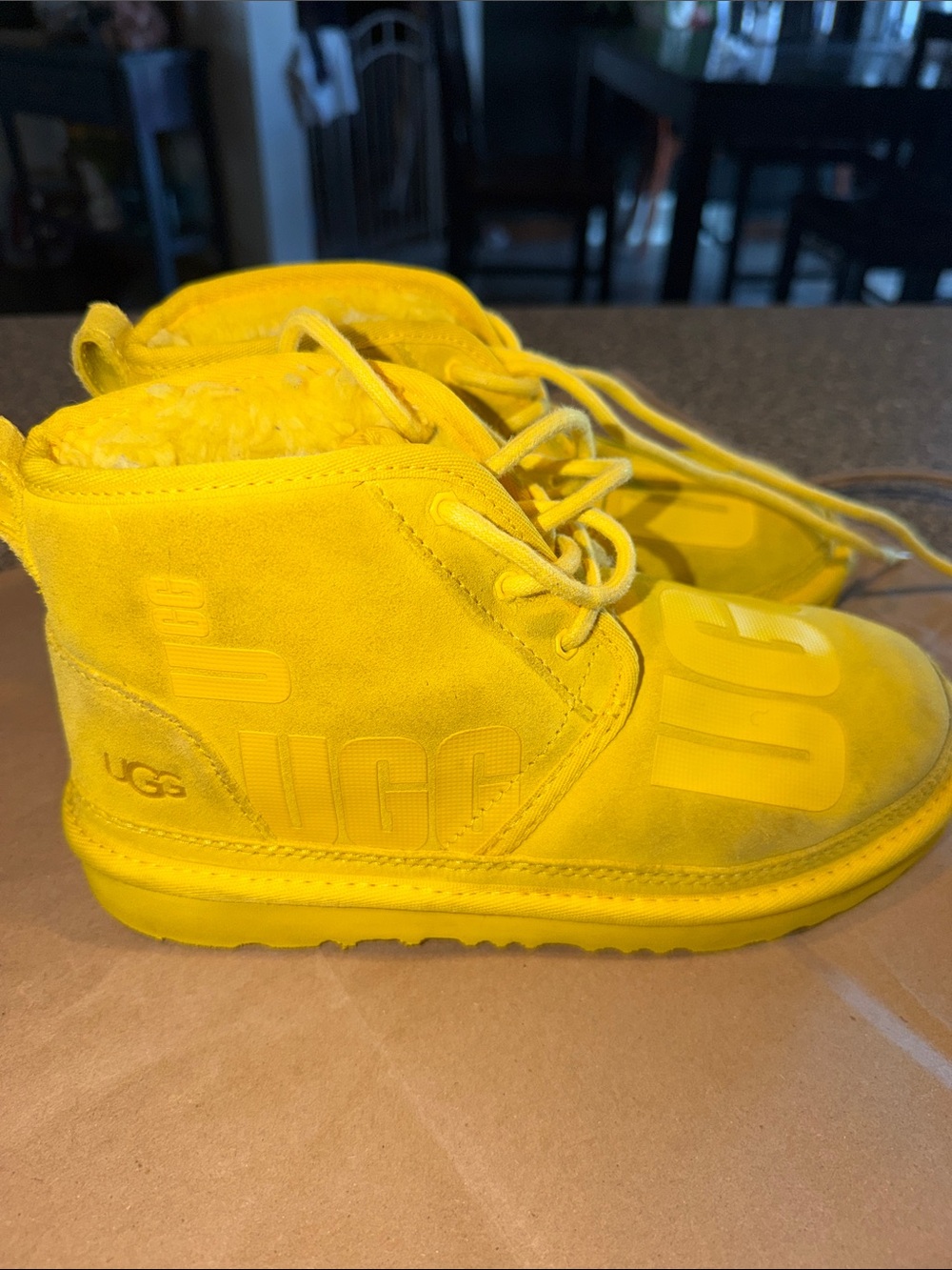 UGG Kids Bright Yellow Suede Lace-Up Boots